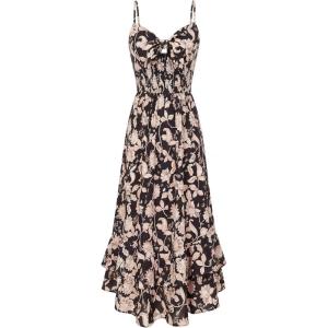 GRACE KARIN Womens Maxi Floral Sundresses Summer Beach Boho Dress Spaghetti Strap Dresses Casual Fashion Clothes with Pockets(Black and Beige Floral)