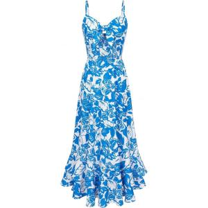 GRACE KARIN Womens Maxi Floral Sundresses Summer Beach Boho Dress Spaghetti Strap Dresses Casual Fashion Clothes with Pockets(Blue and White Floral)