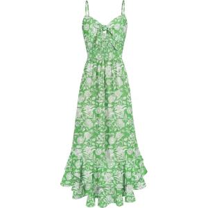 GRACE KARIN Womens Maxi Floral Sundresses Summer Beach Boho Dress Spaghetti Strap Dresses Casual Fashion Clothes with Pockets(Green and White Floral)