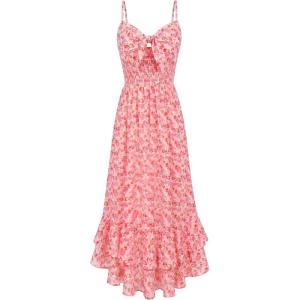 GRACE KARIN Womens Maxi Floral Sundresses Summer Beach Boho Dress Spaghetti Strap Dresses Casual Fashion Clothes with Pockets(Pink Floral)