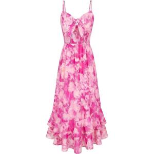 GRACE KARIN Womens Maxi Floral Sundresses Summer Beach Boho Dress Spaghetti Strap Dresses Casual Fashion Clothes with Pockets(Rose Pink Floral)