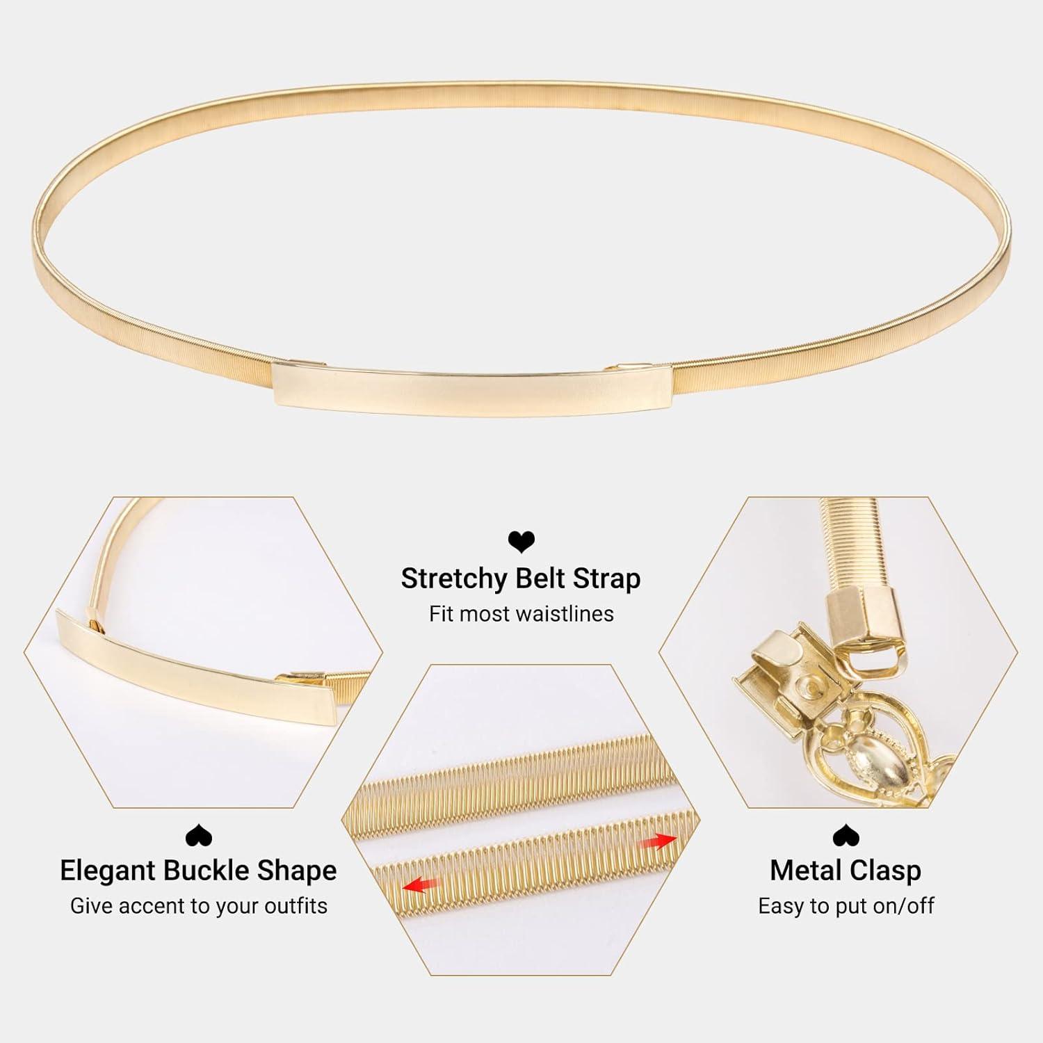 imageGRACE KARIN Women Skinny Metal Cinch Belt Gold Waistband Elastic Waist Belt CL633Gold