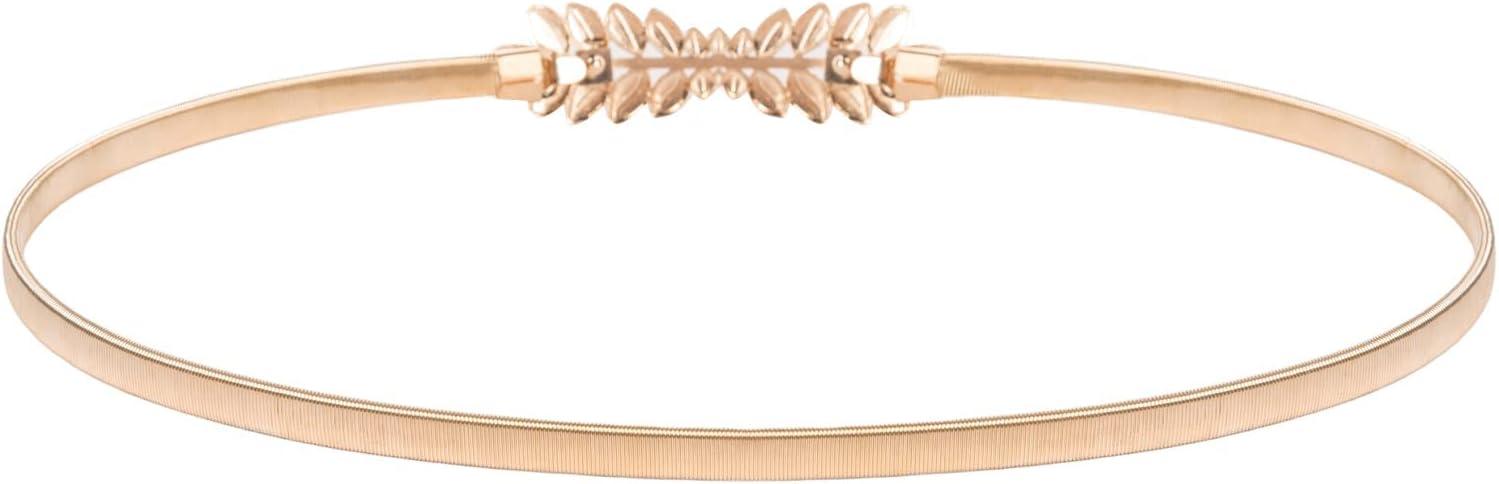 imageGRACE KARIN Women Skinny Metal Cinch Belt Gold Waistband Elastic Waist Belt CL633Goldleaf