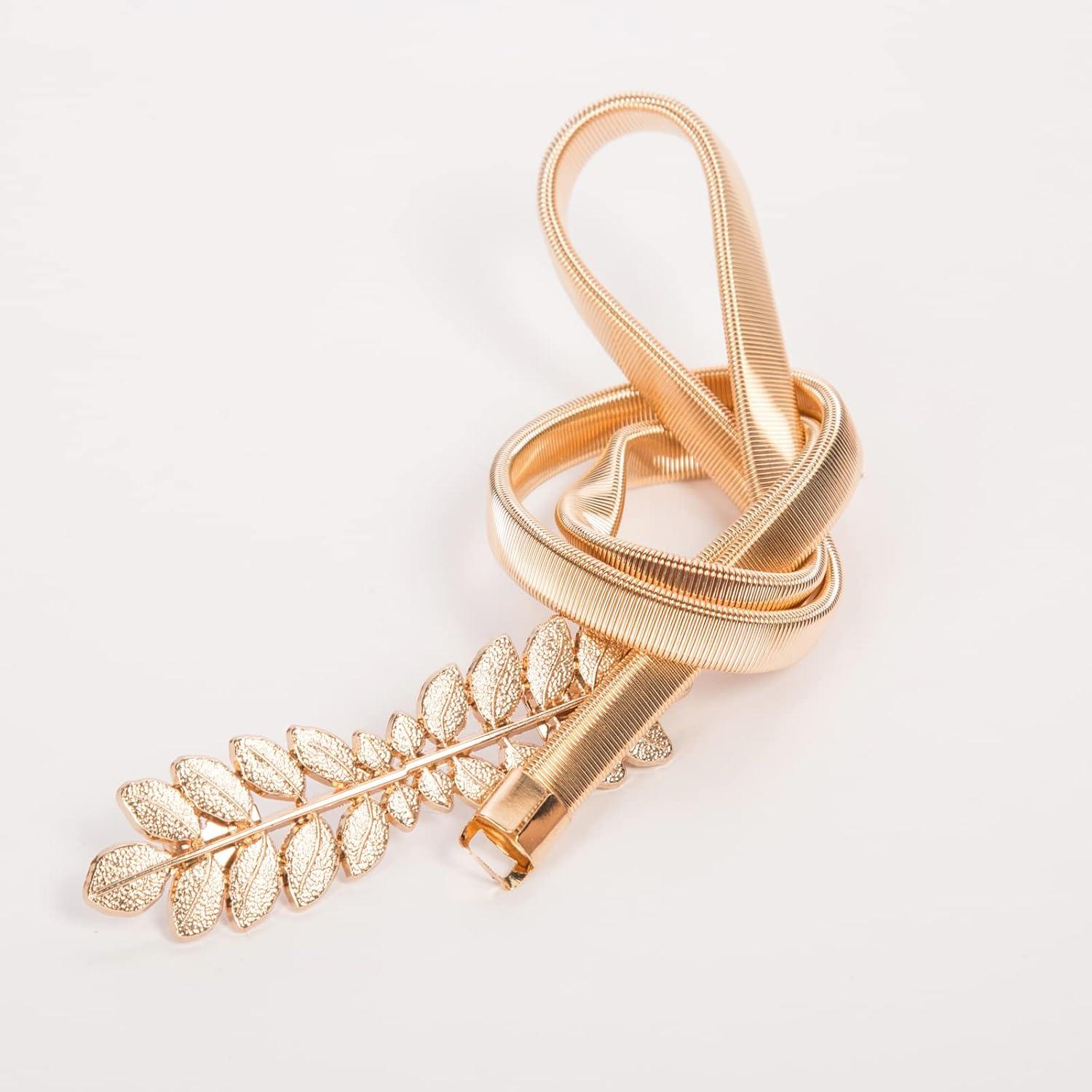 imageGRACE KARIN Women Skinny Metal Cinch Belt Gold Waistband Elastic Waist Belt CL633Goldleaf