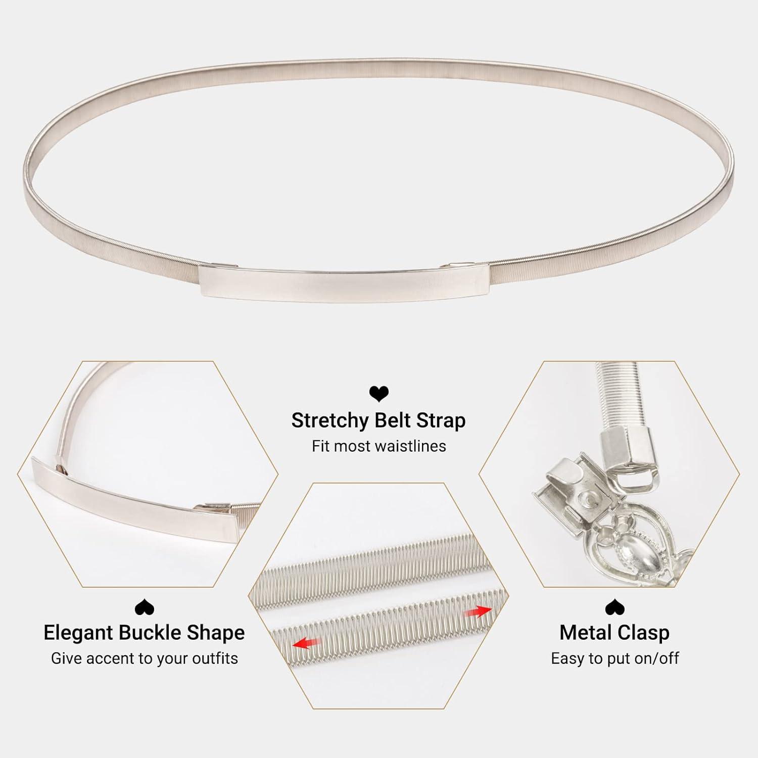 imageGRACE KARIN Women Skinny Metal Cinch Belt Gold Waistband Elastic Waist Belt CL633Silver