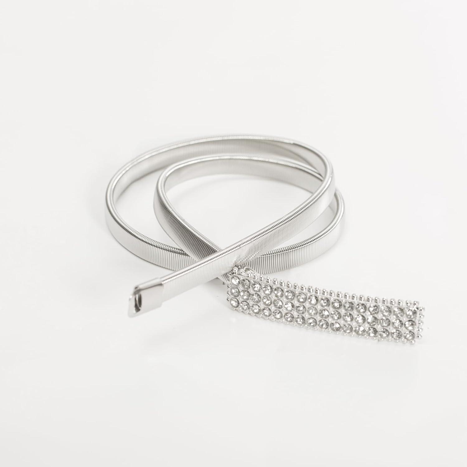 imageGRACE KARIN Women Skinny Metal Cinch Belt Gold Waistband Elastic Waist Belt CL633Silver41