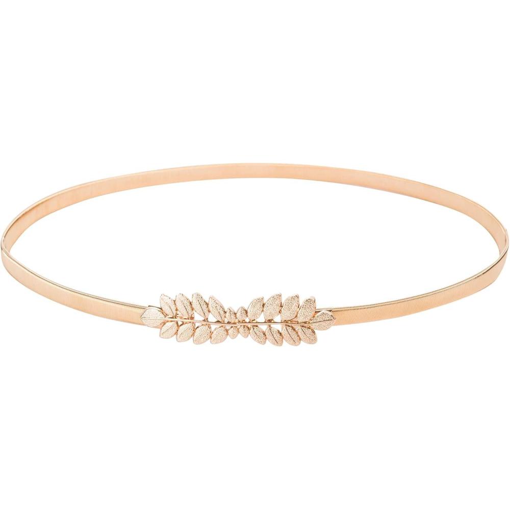 imageGRACE KARIN Women Skinny Metal Cinch Belt Gold Waistband Elastic Waist Belt CL633Goldleaf