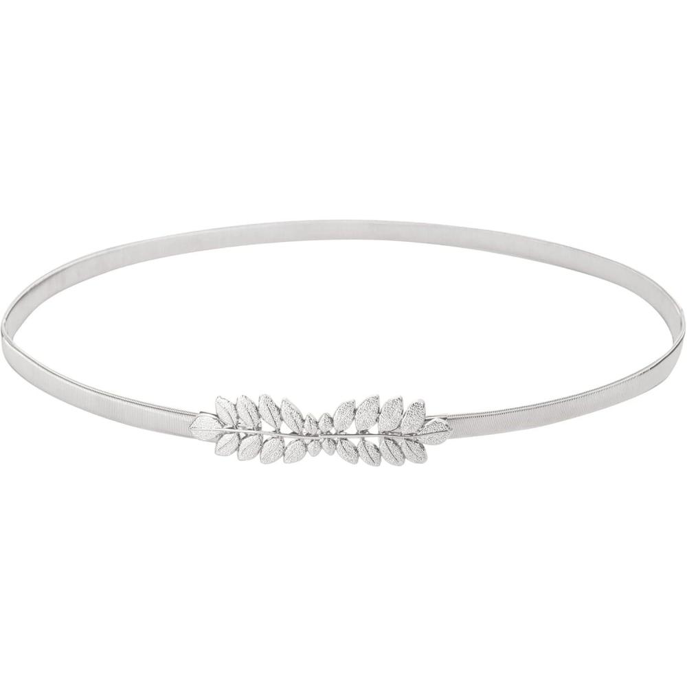 imageGRACE KARIN Women Skinny Metal Cinch Belt Gold Waistband Elastic Waist Belt CL633Silverleaf