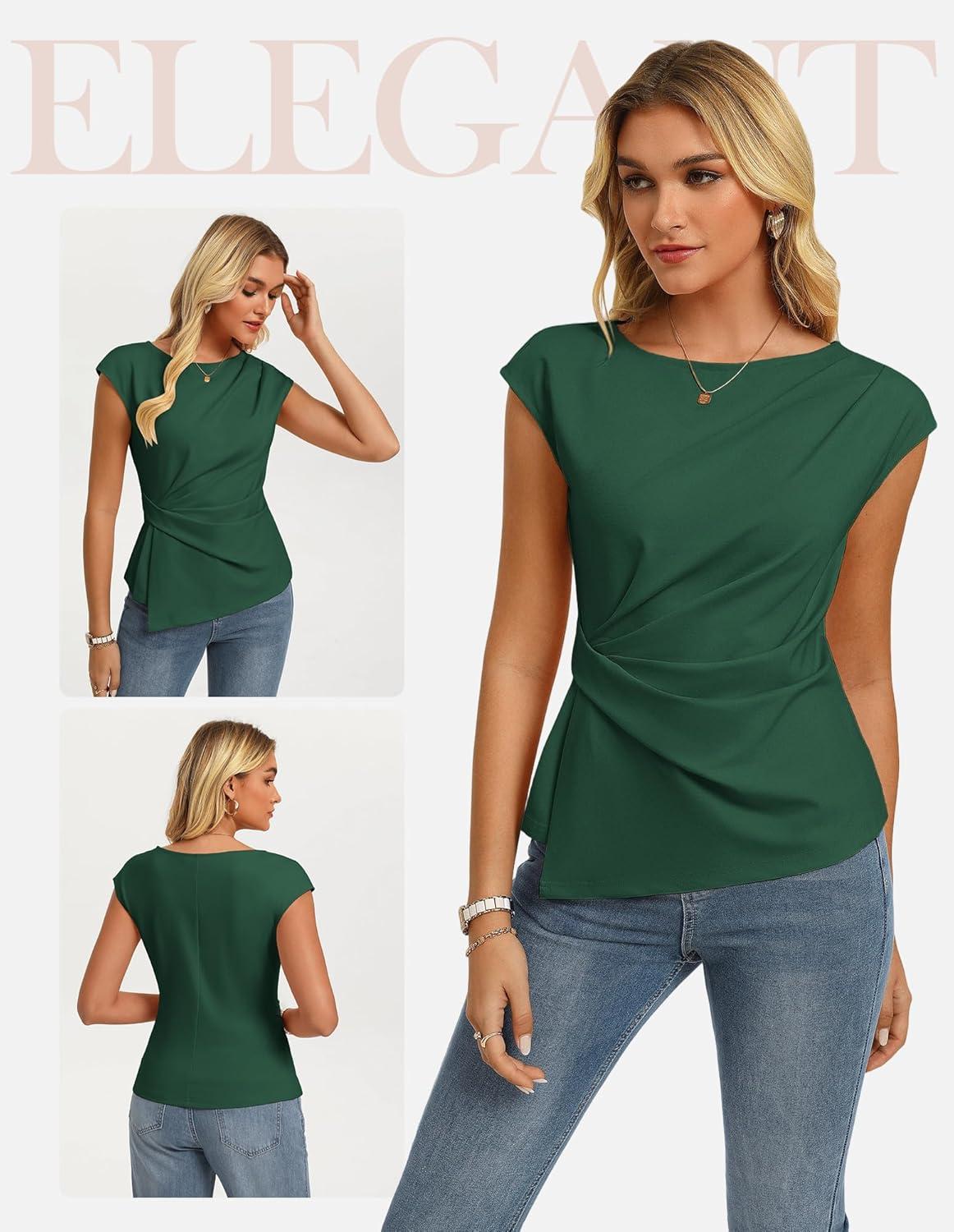 imageGRACE KARIN Womens 2026 Spring Short Sleeve Tops Dressy Casual Peplum Shirts Outfit Tunic Blouses Trendy Fashion ClothesDark Green