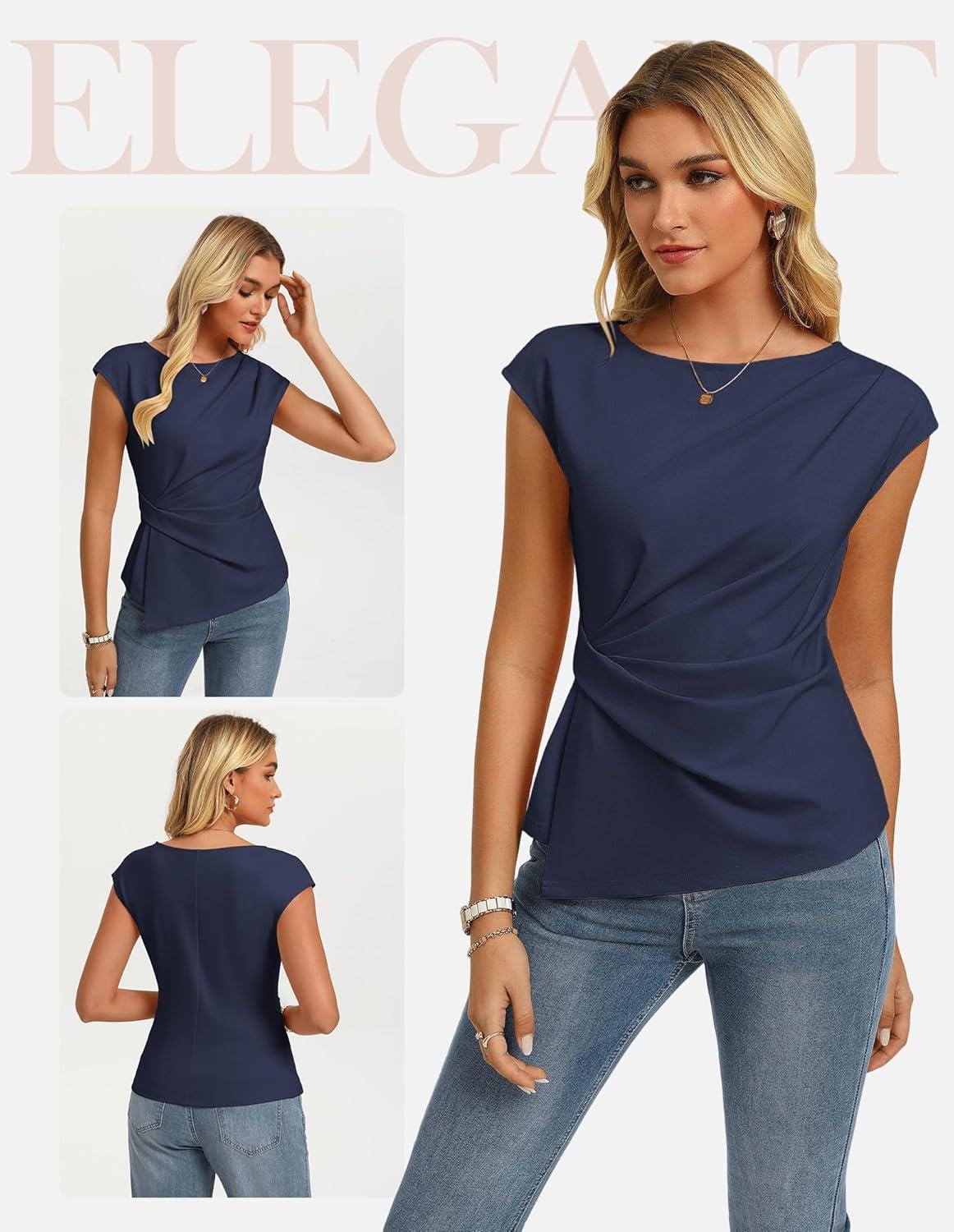 imageGRACE KARIN Womens 2026 Spring Short Sleeve Tops Dressy Casual Peplum Shirts Outfit Tunic Blouses Trendy Fashion ClothesNavy Blue