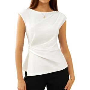 GRACE KARIN Womens 2026 Spring Short Sleeve Tops, Dressy Casual Peplum Shirts Outfit, Tunic Blouses Trendy Fashion Clothes(White)