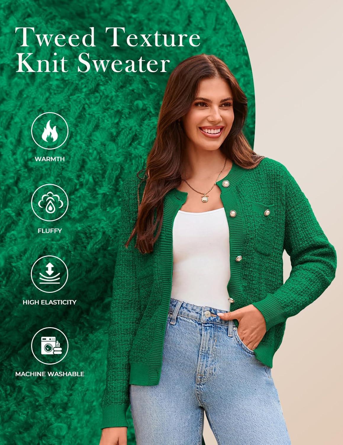 imageGRACE KARIN Womens Open Front Button Down Long Sleeve Texture Knit Cardigan Sweaters with PocketsGreen