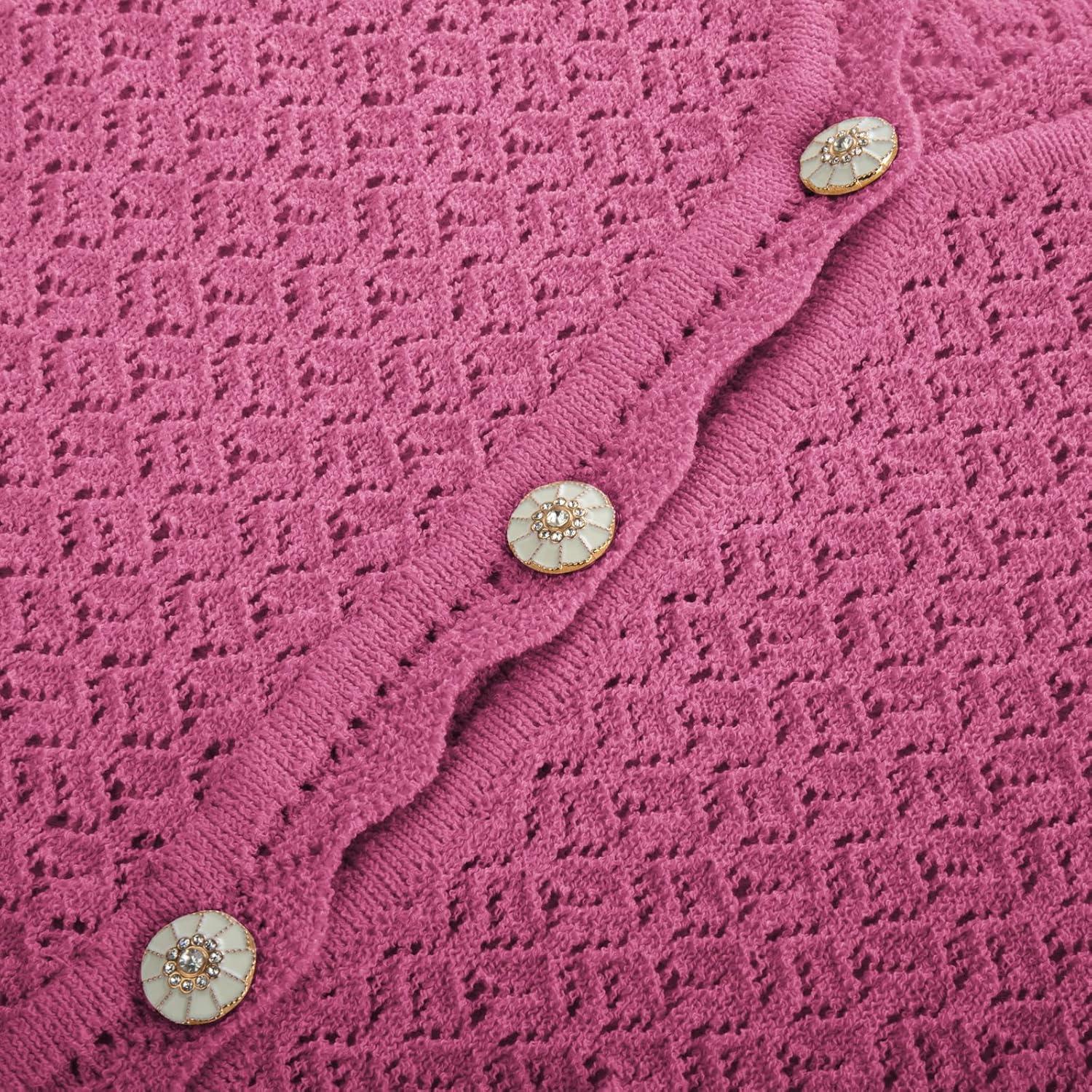 imageWomens 2026 Cropped Cardigan Short Sleeve Lightweight Crochet Shrug HollowedOut Knit Sweater TopsRose Red