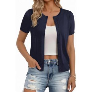 GRACE KARIN Short Sleeve Cardigan Summer Button up Sweaters for Women Lightweight Crew Neck Casual Outfits(Navy)
