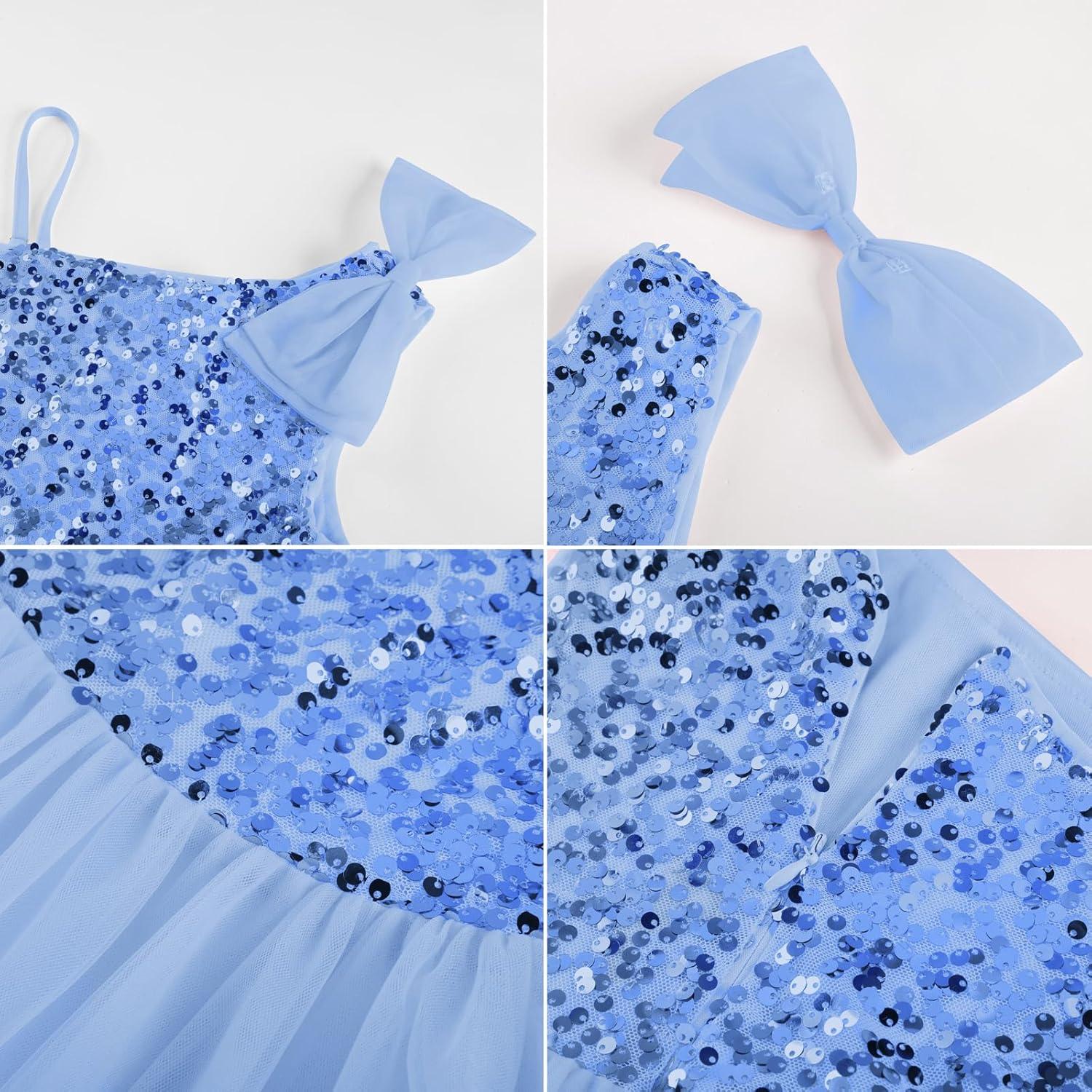 imageGRACE KARIN Girls Party Sequin Formal Dress 714Y Birthday Dance Graduation Sparkly Pageant Dresses Wedding Flower Girl DressLight Blue