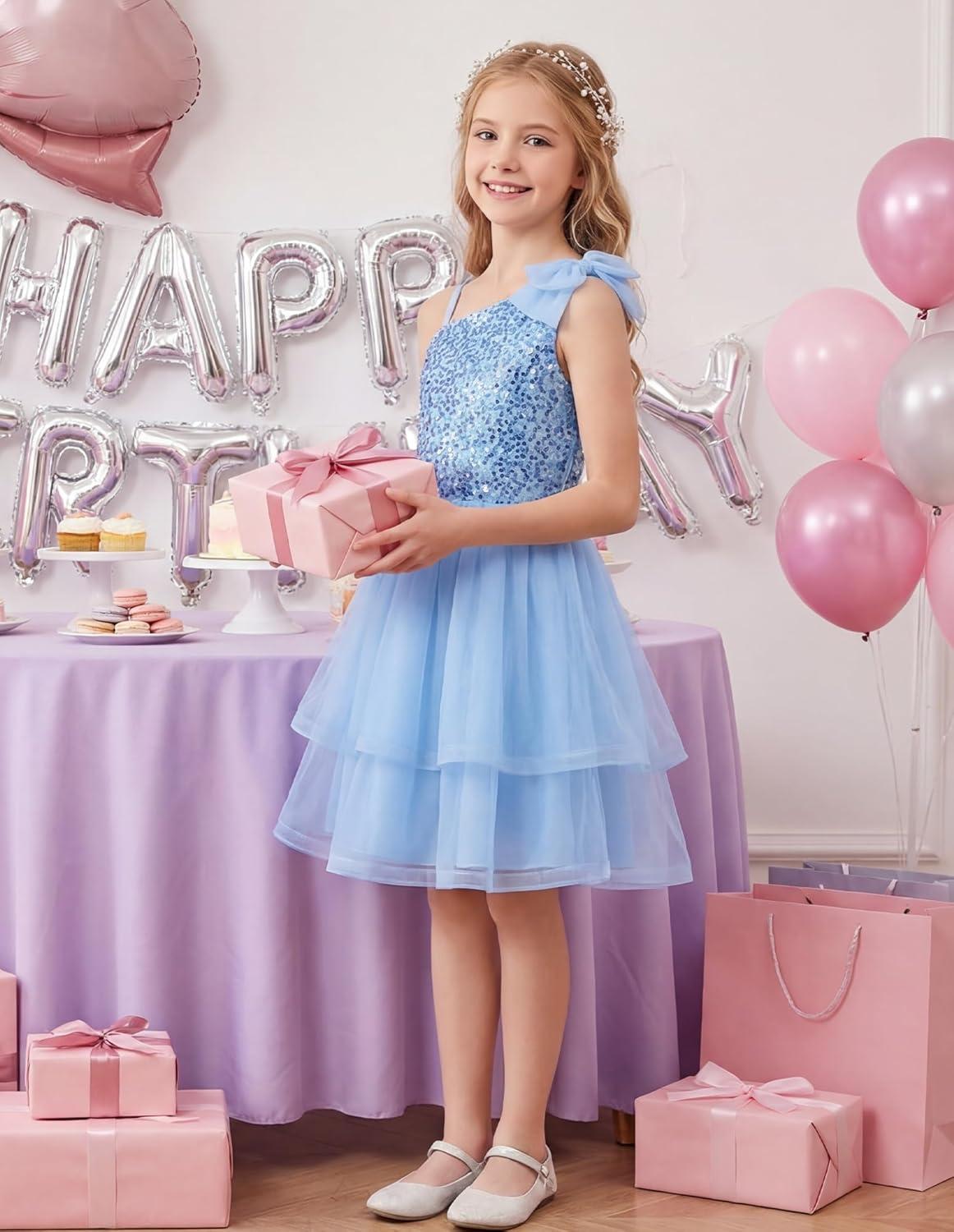imageGRACE KARIN Girls Party Sequin Formal Dress 714Y Birthday Dance Graduation Sparkly Pageant Dresses Wedding Flower Girl DressLight Blue
