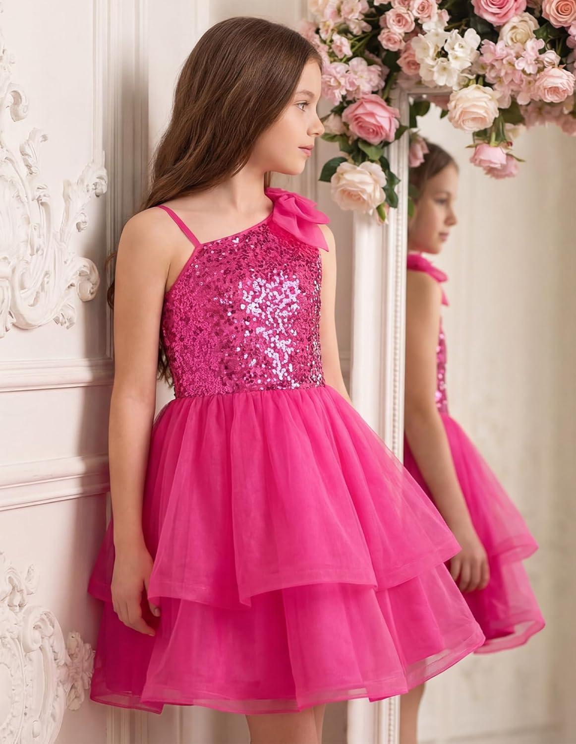 imageGRACE KARIN Girls Party Sequin Formal Dress 714Y Birthday Dance Graduation Sparkly Pageant Dresses Wedding Flower Girl DressRose Red