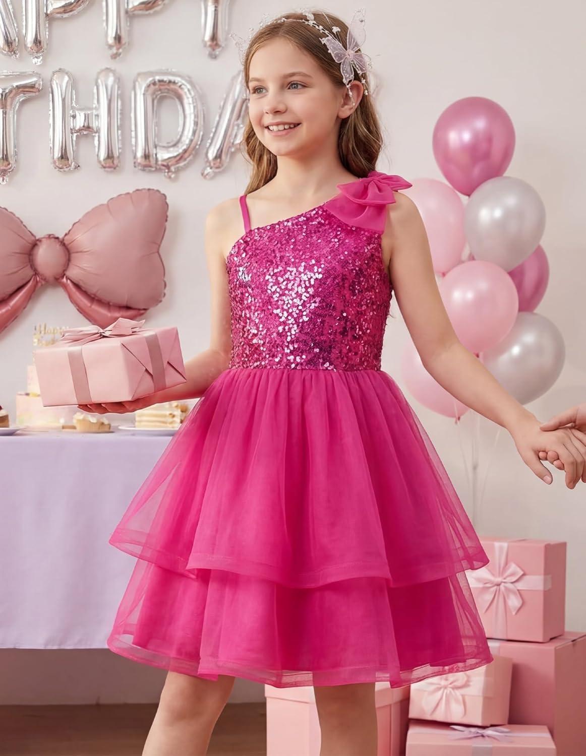 imageGRACE KARIN Girls Party Sequin Formal Dress 714Y Birthday Dance Graduation Sparkly Pageant Dresses Wedding Flower Girl DressRose Red