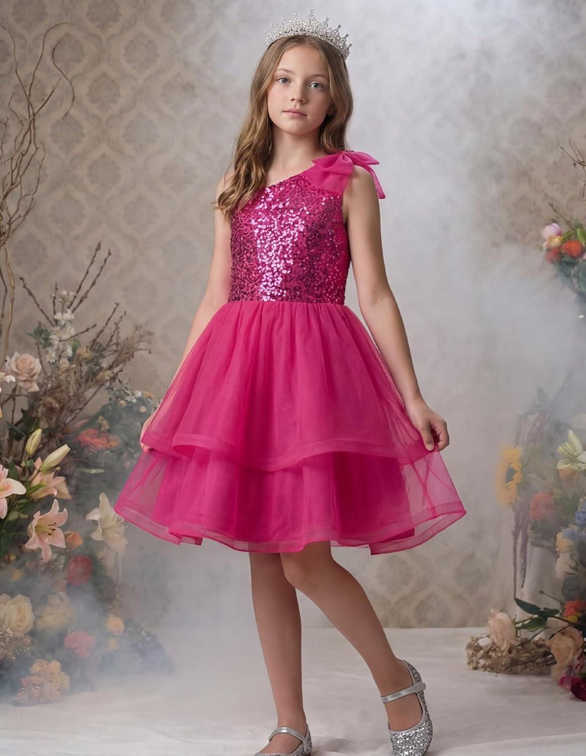 imageGRACE KARIN Girls Party Sequin Formal Dress 714Y Birthday Dance Graduation Sparkly Pageant Dresses Wedding Flower Girl DressRose Red