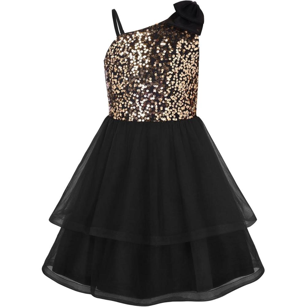 imageGRACE KARIN Girls Party Sequin Formal Dress 714Y Birthday Dance Graduation Sparkly Pageant Dresses Wedding Flower Girl DressBlack Gold
