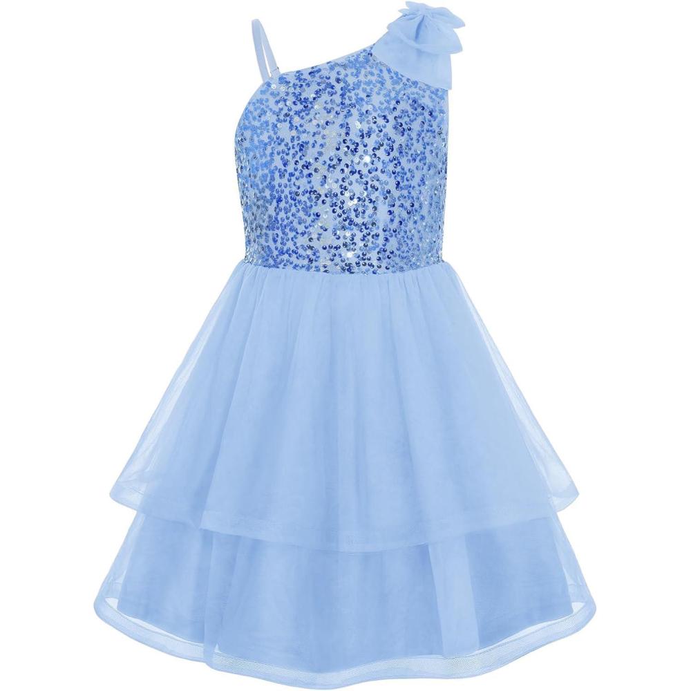 imageGRACE KARIN Girls Party Sequin Formal Dress 714Y Birthday Dance Graduation Sparkly Pageant Dresses Wedding Flower Girl DressLight Blue