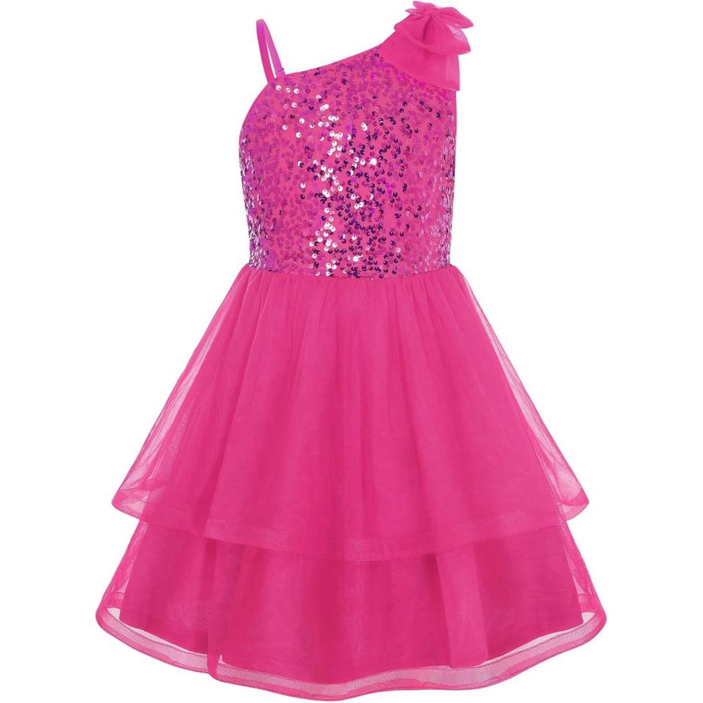 imageGRACE KARIN Girls Party Sequin Formal Dress 714Y Birthday Dance Graduation Sparkly Pageant Dresses Wedding Flower Girl DressRose Red