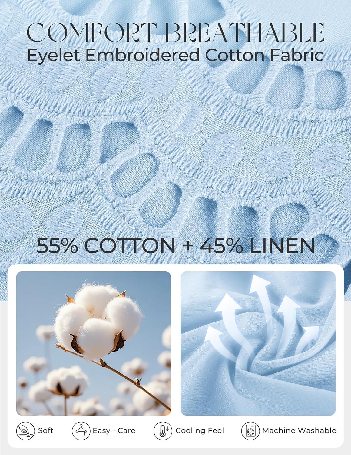 imageGRACE KARIN Womens Summer Tops Cotton Linen Eyelet Flowy Blouses Beach Vacation V Neck Button Down Shirts Trendy Clothes 2026Light Blue