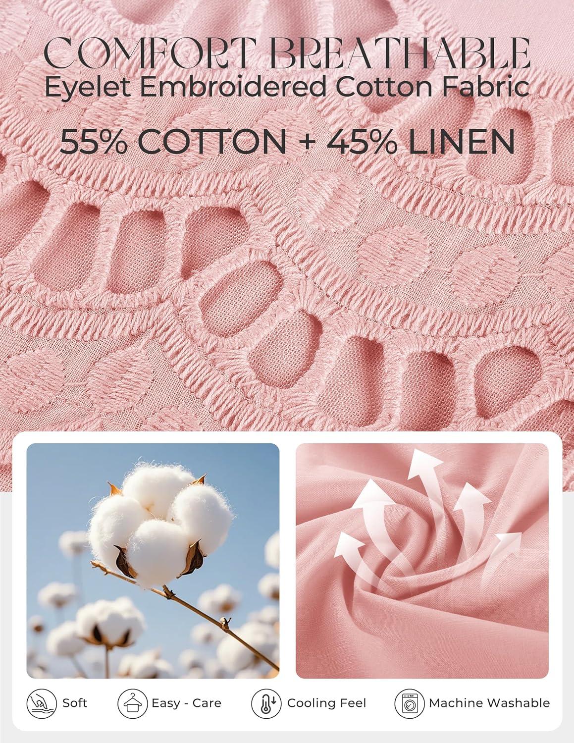 imageGRACE KARIN Womens Summer Tops Cotton Linen Eyelet Flowy Blouses Beach Vacation V Neck Button Down Shirts Trendy Clothes 2026Light Pink