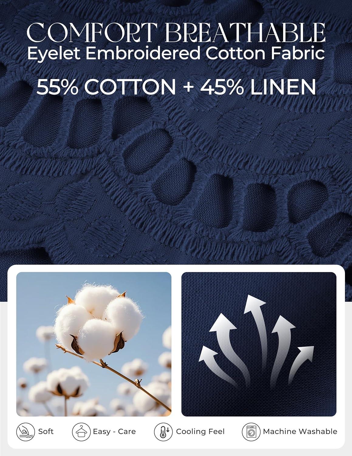 imageGRACE KARIN Womens Summer Tops Cotton Linen Eyelet Flowy Blouses Beach Vacation V Neck Button Down Shirts Trendy Clothes 2026Navy Blue