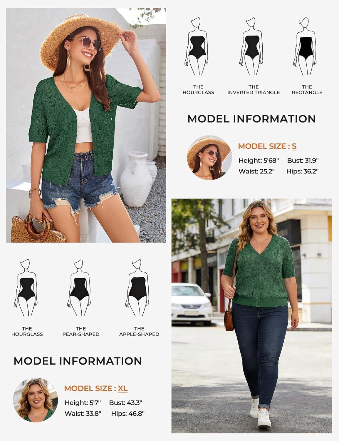 imageGRACE KARIN Short Sleeve Cardigan for Women Lightweight Summer Crochet Cropped Sweaters Button Open Front Knit Shrugs 2026Dark Green