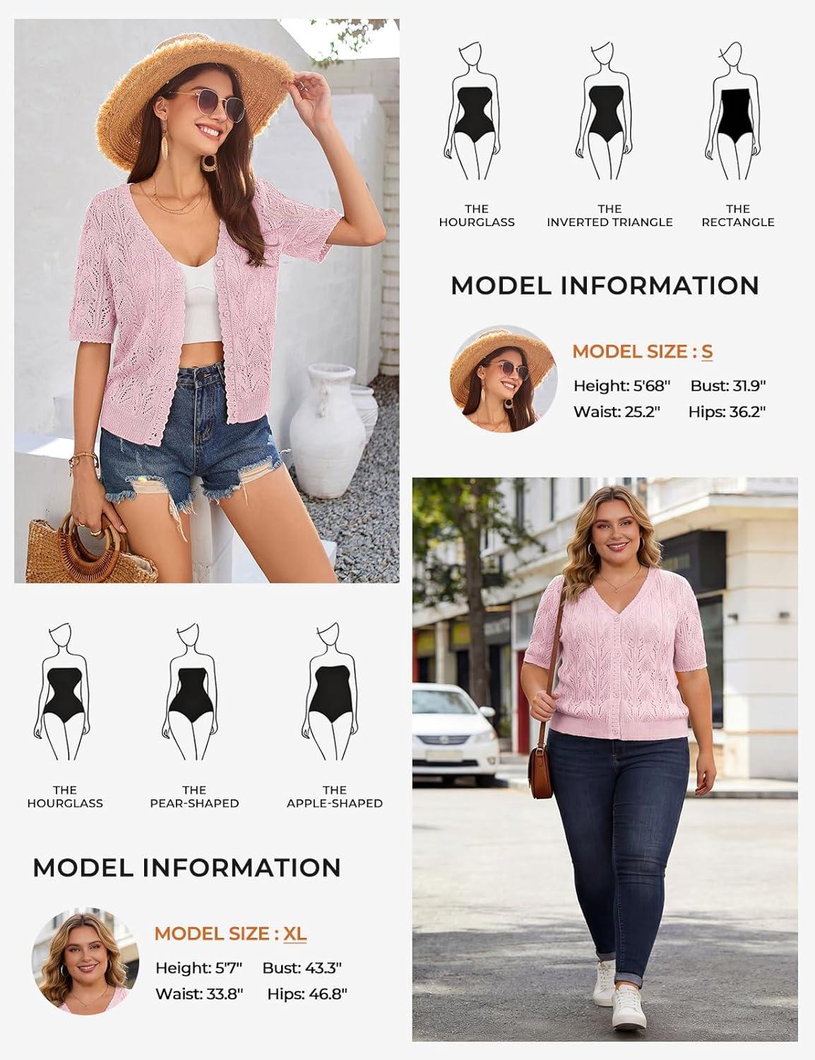imageGRACE KARIN Short Sleeve Cardigan for Women Lightweight Summer Crochet Cropped Sweaters Button Open Front Knit Shrugs 2026Light Pink