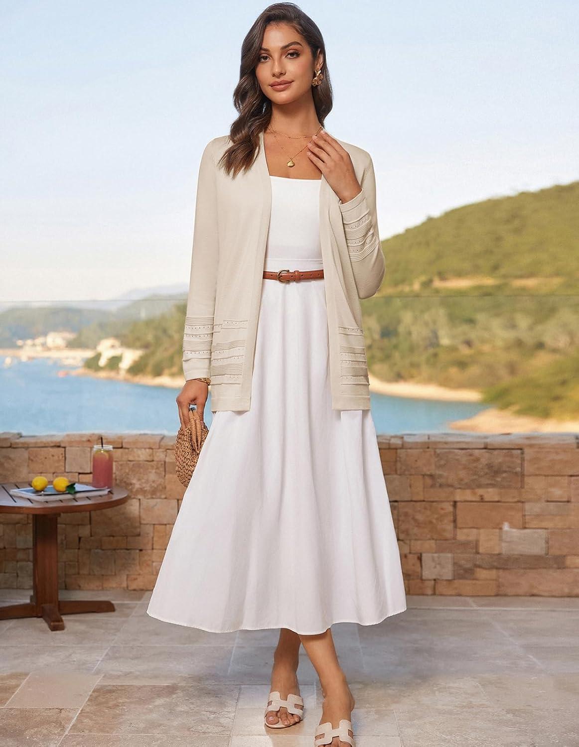 imageGRACE KARIN Women Long Cardigan Summer Lightweight Cardigans Long Sleeve V Neck Open Front Sweater 2026Apricot