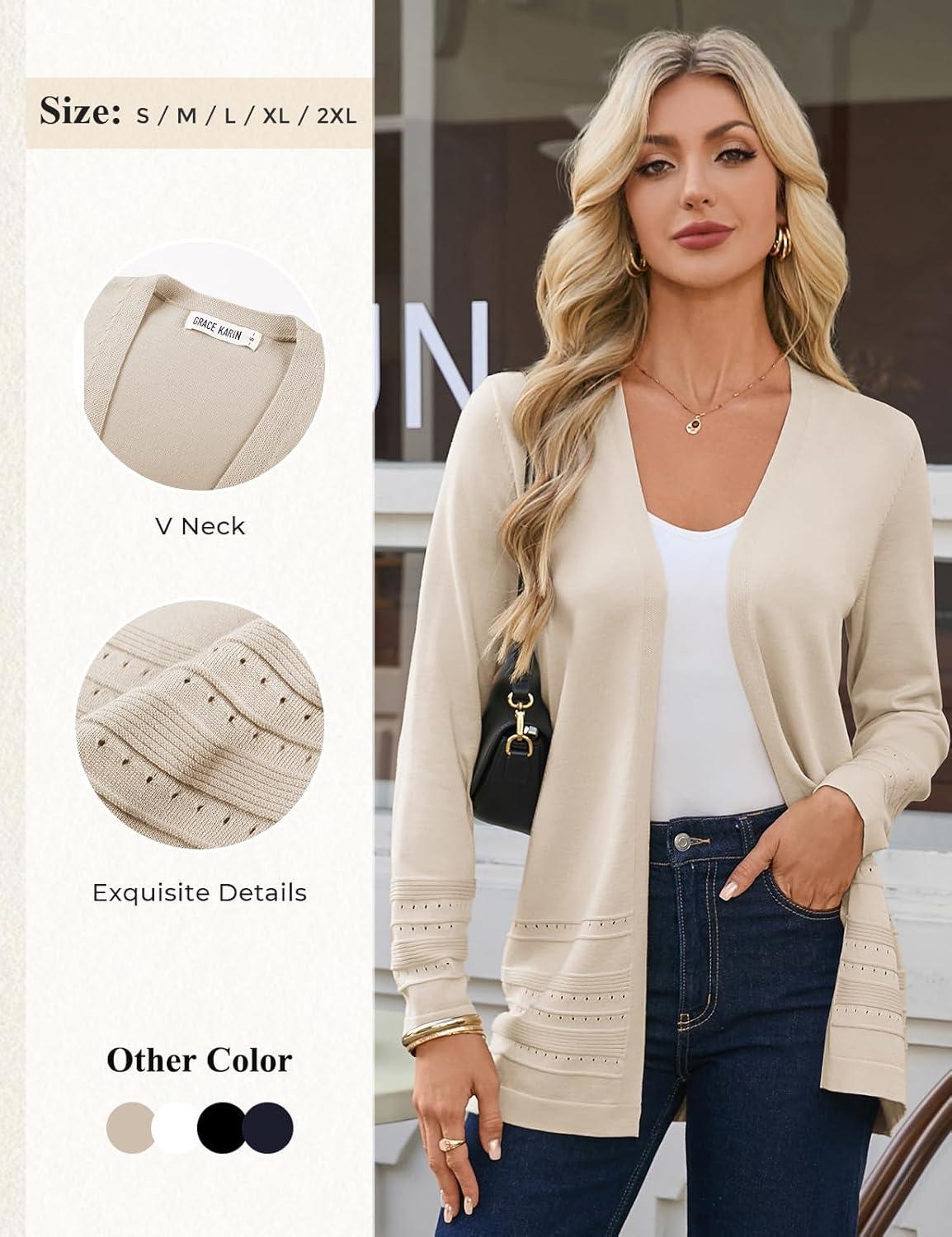 imageGRACE KARIN Women Long Cardigan Summer Lightweight Cardigans Long Sleeve V Neck Open Front Sweater 2026Apricot