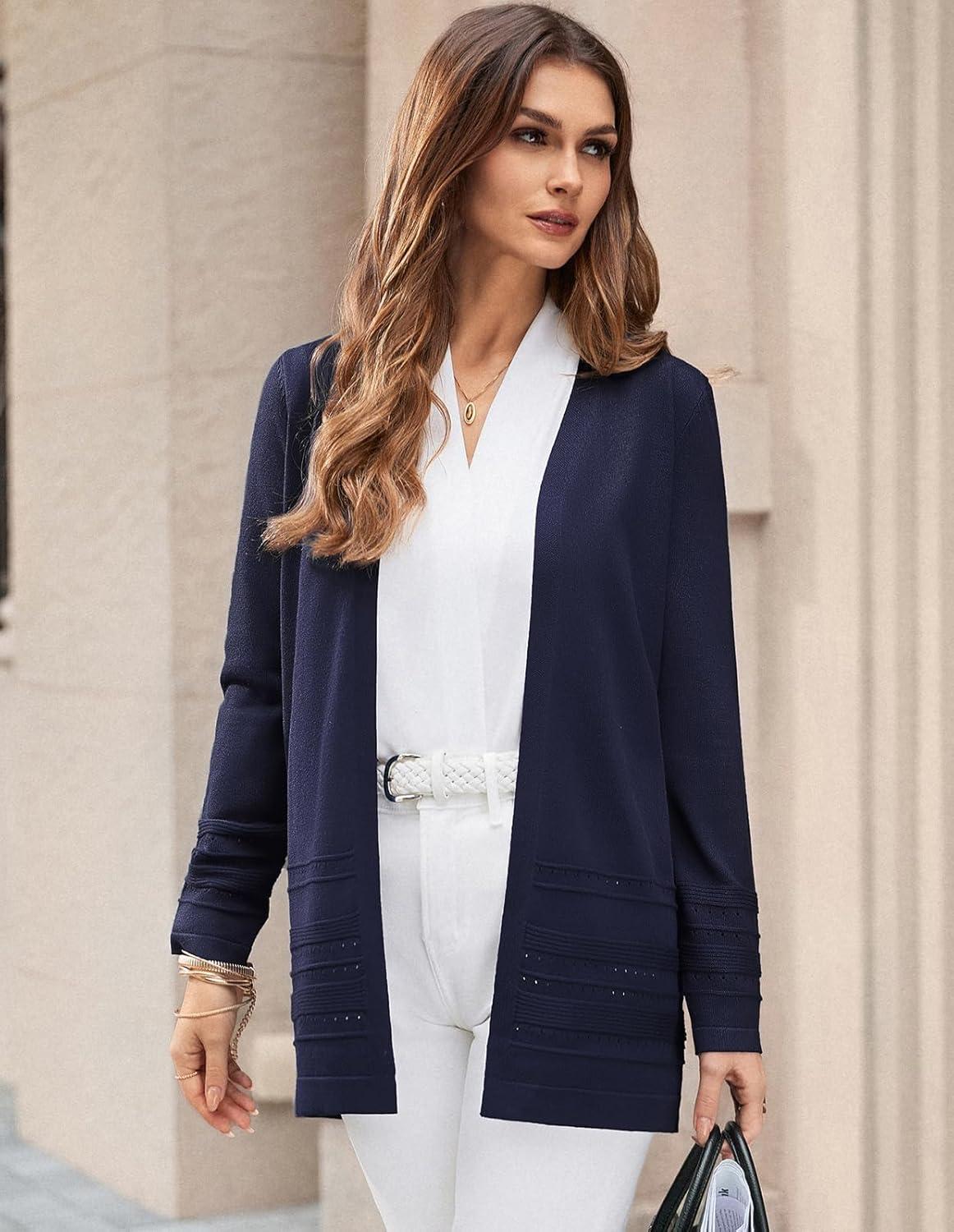 imageGRACE KARIN Women Long Cardigan Summer Lightweight Cardigans Long Sleeve V Neck Open Front Sweater 2026Navy Blue