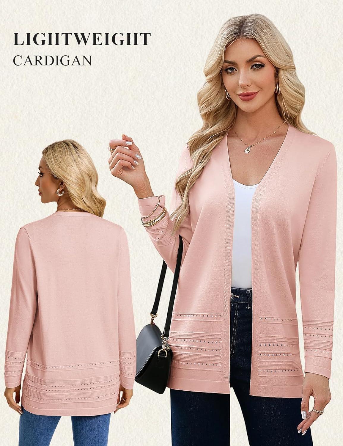imageGRACE KARIN Women Long Cardigan Summer Lightweight Cardigans Long Sleeve V Neck Open Front Sweater 2026Pink