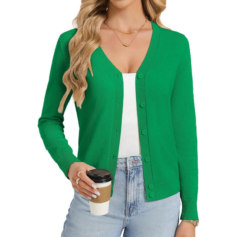 imageGRACE KARIN Womens Lightweight Cardigan Sweaters Trendy Button Up VNeck Knit Cardigans Shrug Spring Fashion ClothesGreen