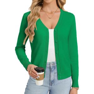 GRACE KARIN Womens Lightweight Cardigan Sweaters Trendy Button Up V-Neck Knit Cardigans Shrug Spring Fashion Clothes(Green)
