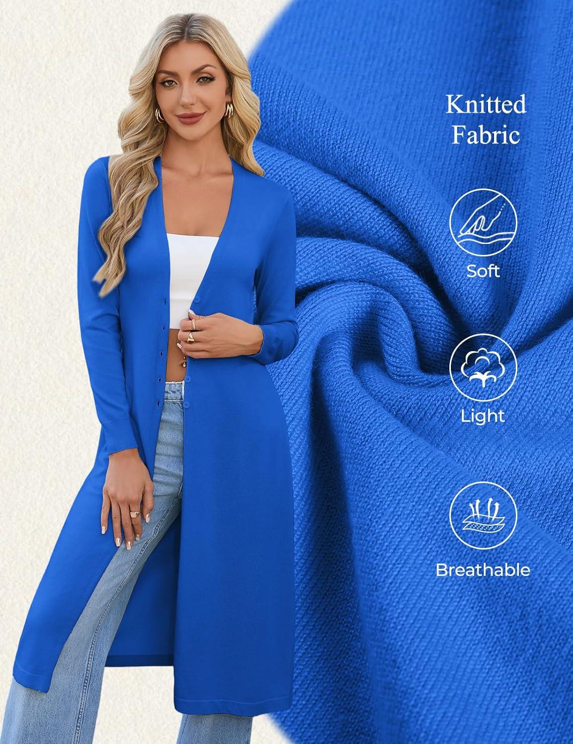 imageGRACE KARIN Womens Long Cardigan Trendy Lightweight Knit Dusters Coat V Neck Button Up Sweater Maxi DressRoyal Blue
