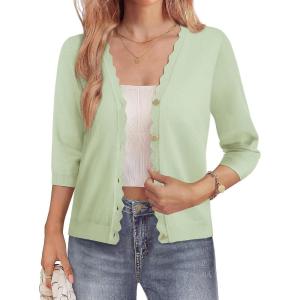 GRACE KARIN Women’s 3/4 Sleeve V Neck Button Down Lightweight Cardigan Sweater Open Front Dressy Shrugs Spring Fashion(Bean Green)