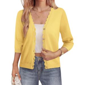 GRACE KARIN Women’s 3/4 Sleeve V Neck Button Down Lightweight Cardigan Sweater Open Front Dressy Shrugs Spring Fashion(Bright Yellow)