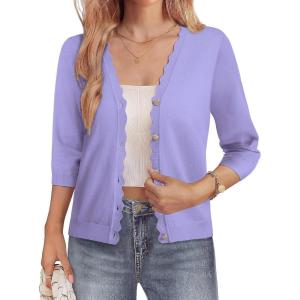 GRACE KARIN Women’s 3/4 Sleeve V Neck Button Down Lightweight Cardigan Sweater Open Front Dressy Shrugs Spring Fashion(Purple)