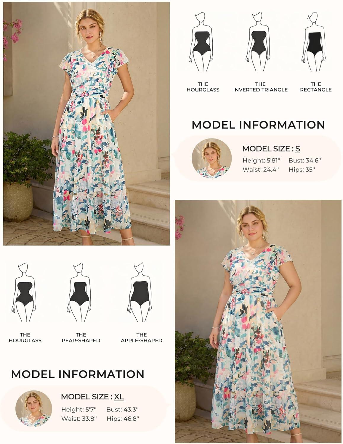 imageGRACE KARIN 2026 Women Summer DressMaxi Short Sleeve Floral DressesSemi Formal Flowy Wedding Guest Dress with PocketDense Dotted Flowers