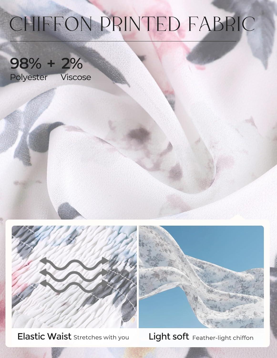 imageGRACE KARIN 2026 Women Summer DressMaxi Short Sleeve Floral DressesSemi Formal Flowy Wedding Guest Dress with PocketWhite With Pink Blue Flowers