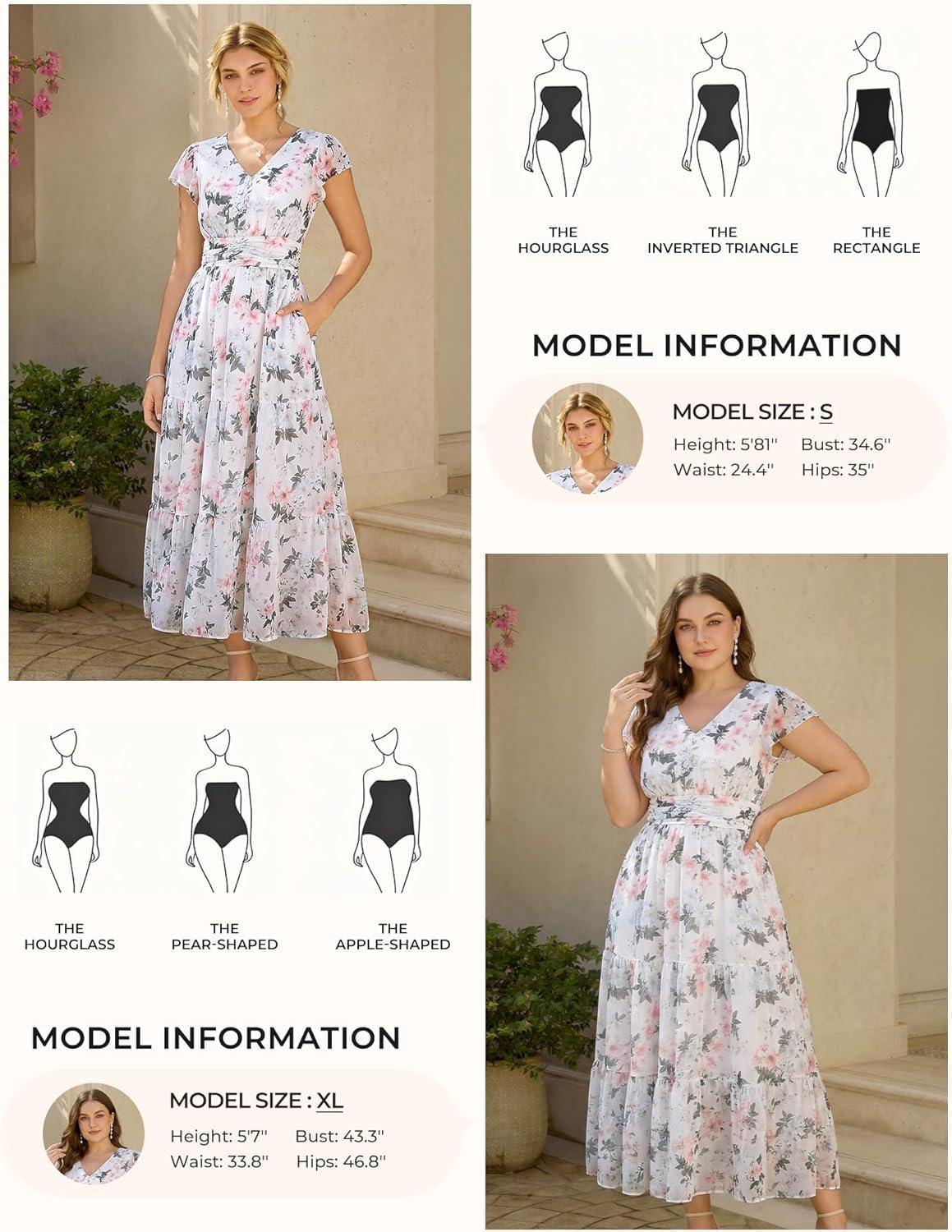 imageGRACE KARIN 2026 Women Summer DressMaxi Short Sleeve Floral DressesSemi Formal Flowy Wedding Guest Dress with PocketWhite With Pink Blue Flowers