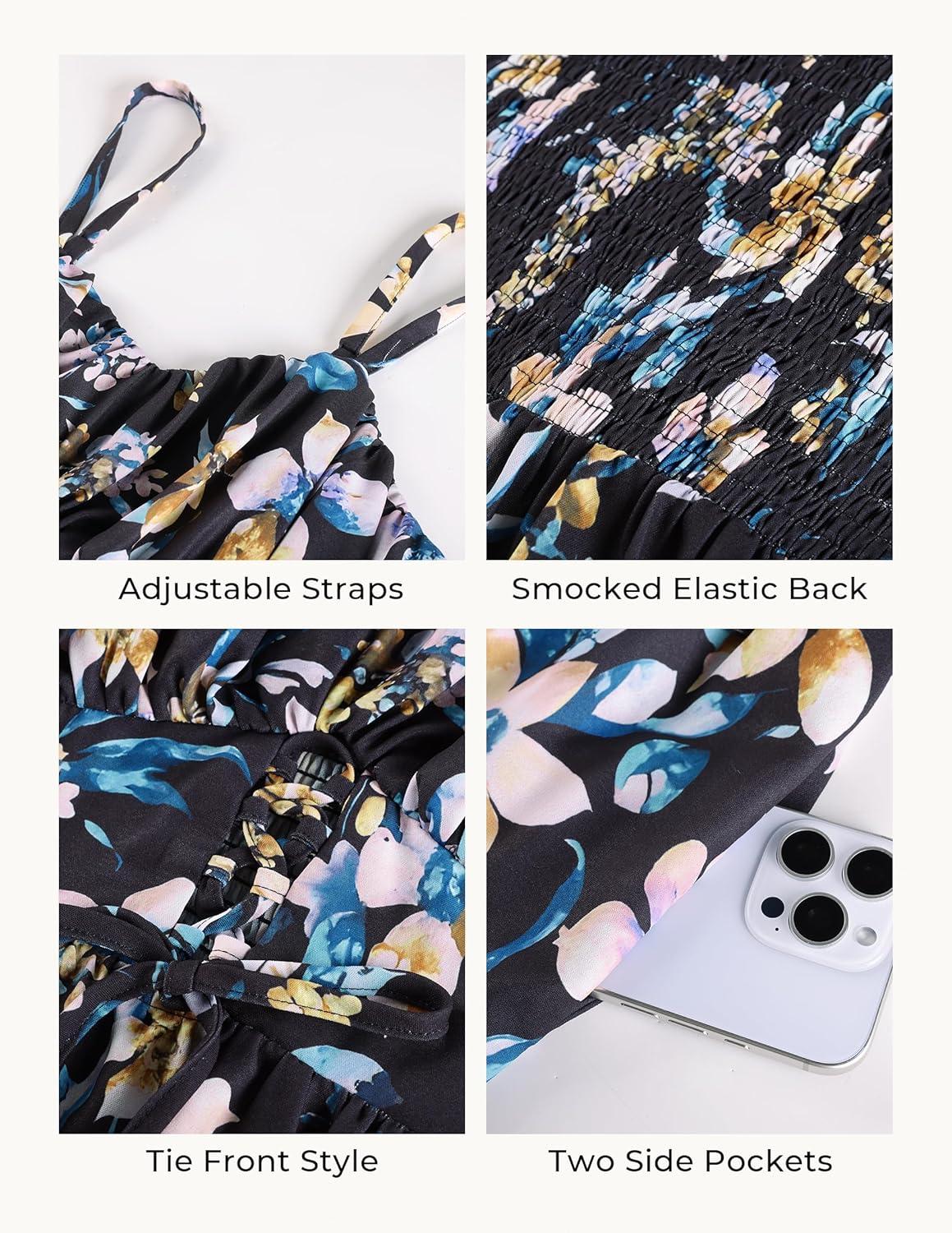 imageGRACE KARIN 2026 Womens Spaghetti Vacation Sundress Summer Beach Flowy Boho Floral Maxi Dresses with PocketsBlack Yellow Floral