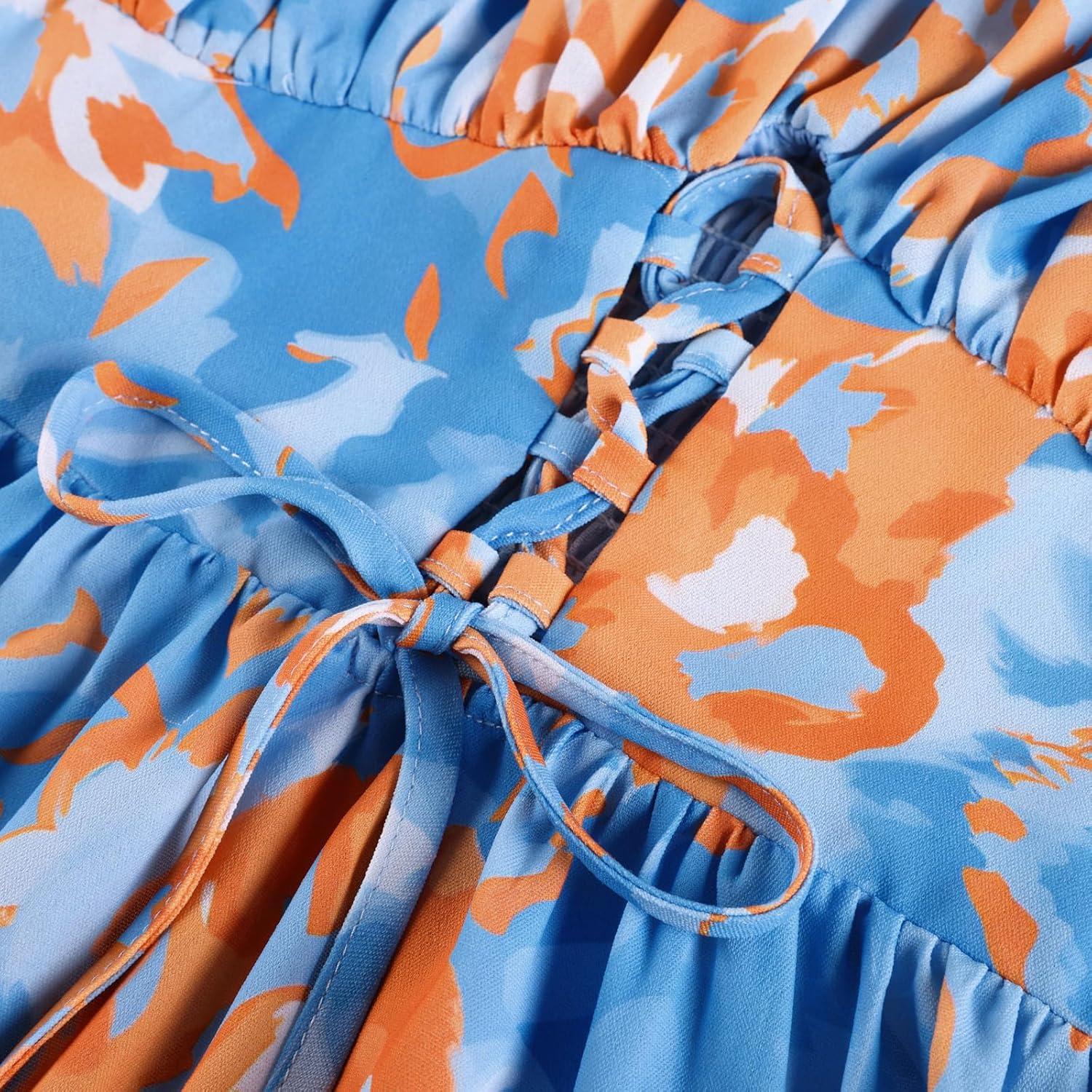 imageGRACE KARIN 2026 Womens Spaghetti Vacation Sundress Summer Beach Flowy Boho Floral Maxi Dresses with PocketsBlue Orange Floral