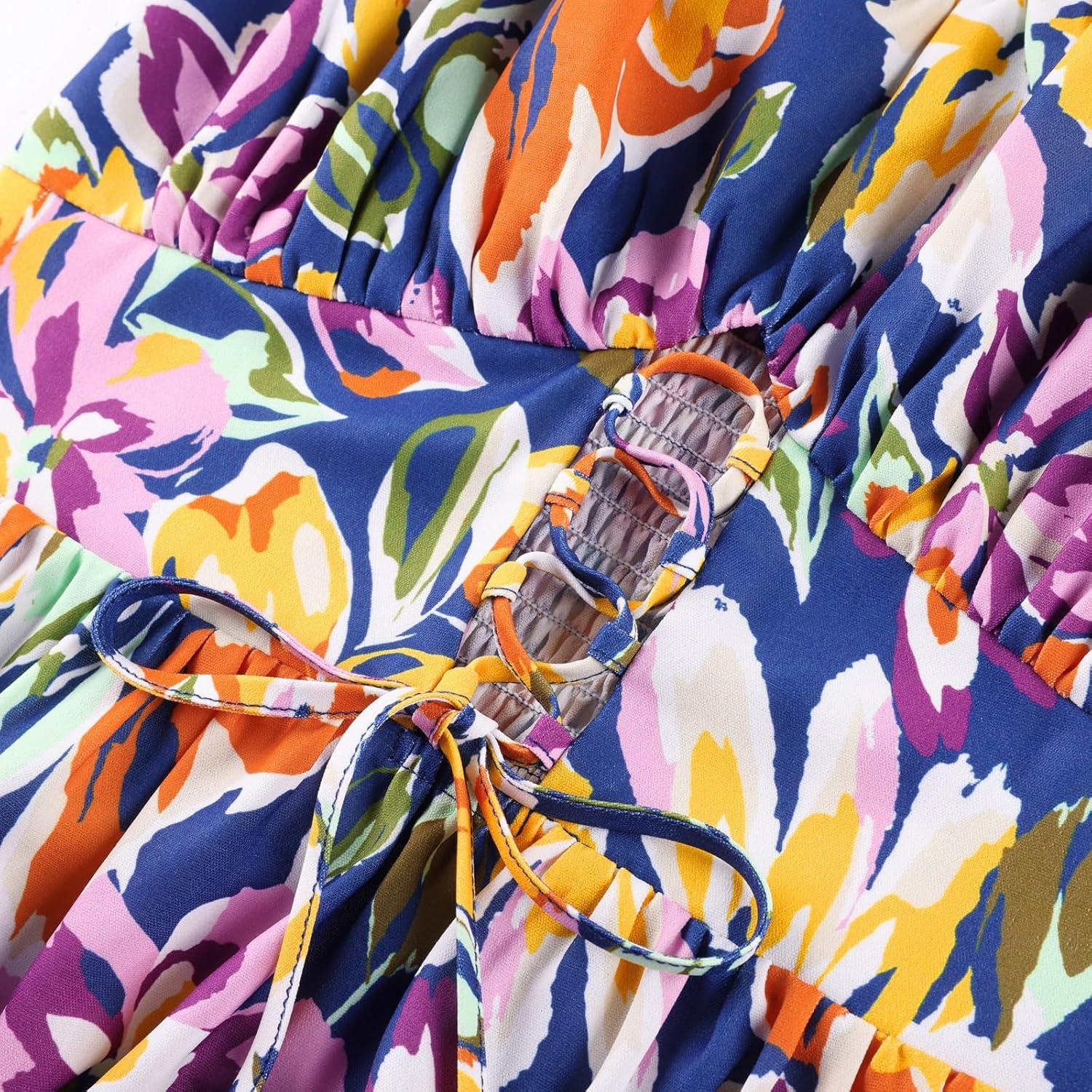 imageGRACE KARIN 2026 Womens Spaghetti Vacation Sundress Summer Beach Flowy Boho Floral Maxi Dresses with PocketsBlue Purle Floral