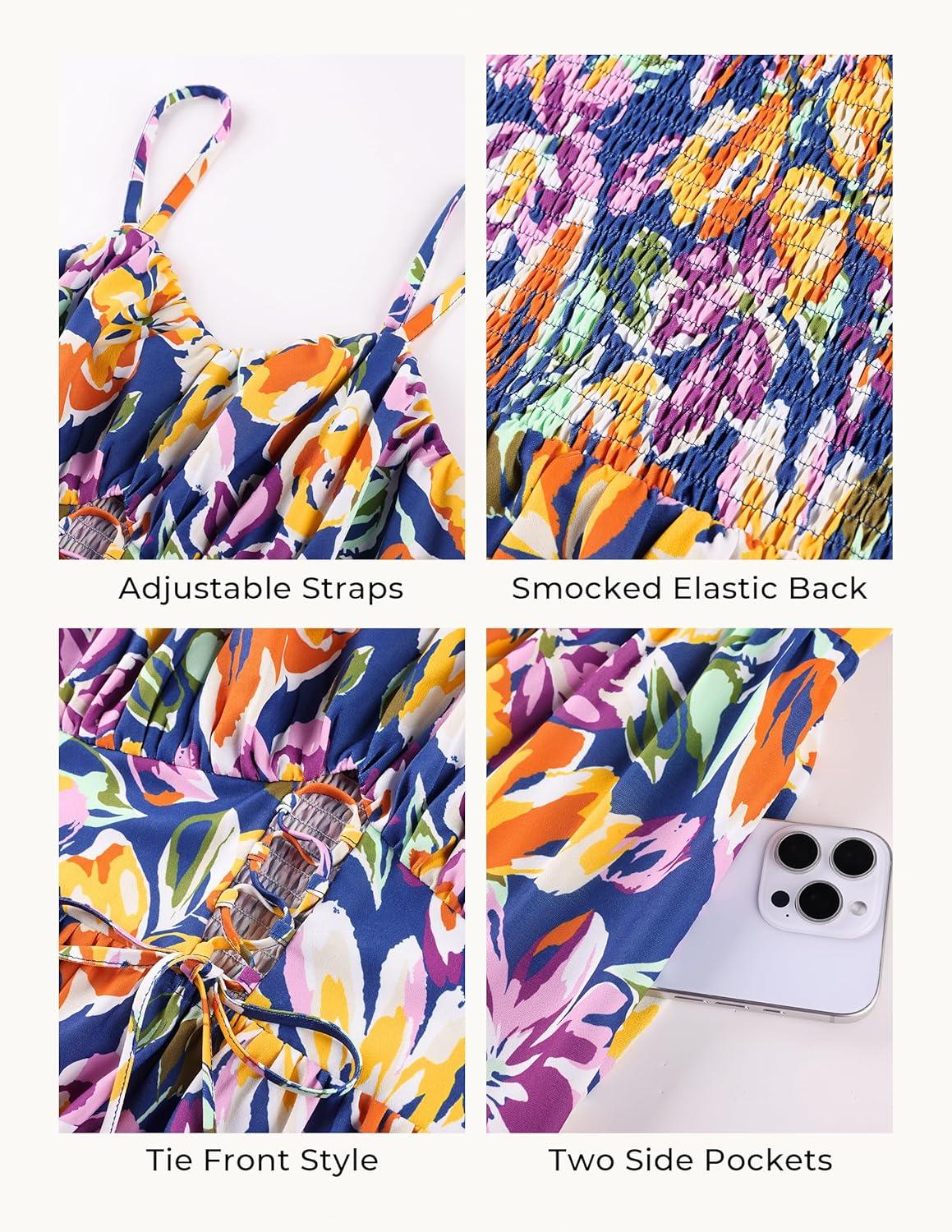 imageGRACE KARIN 2026 Womens Spaghetti Vacation Sundress Summer Beach Flowy Boho Floral Maxi Dresses with PocketsBlue Purle Floral