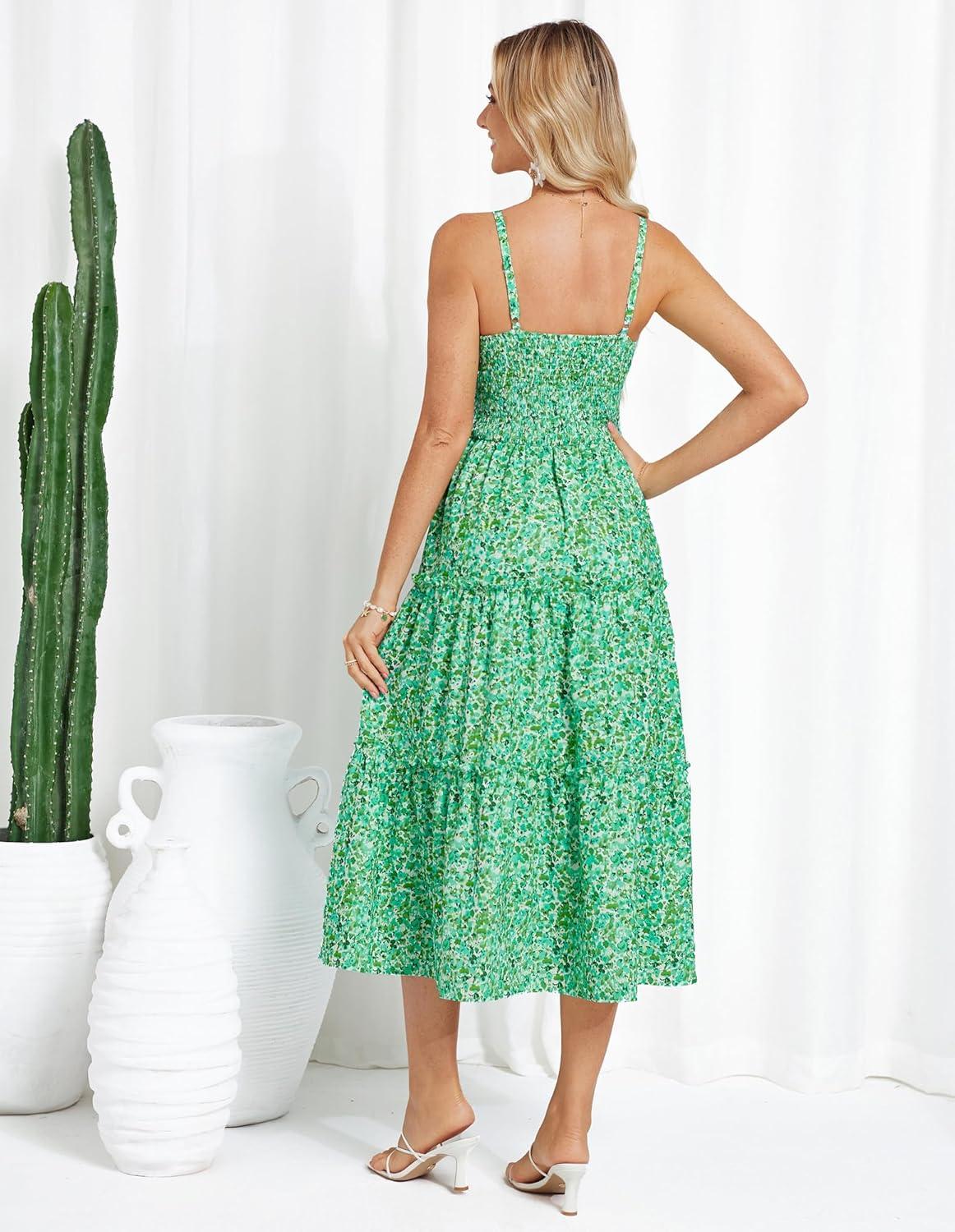 imageGRACE KARIN 2026 Womens Spaghetti Vacation Sundress Summer Beach Flowy Boho Floral Maxi Dresses with PocketsGreen Blue Floral
