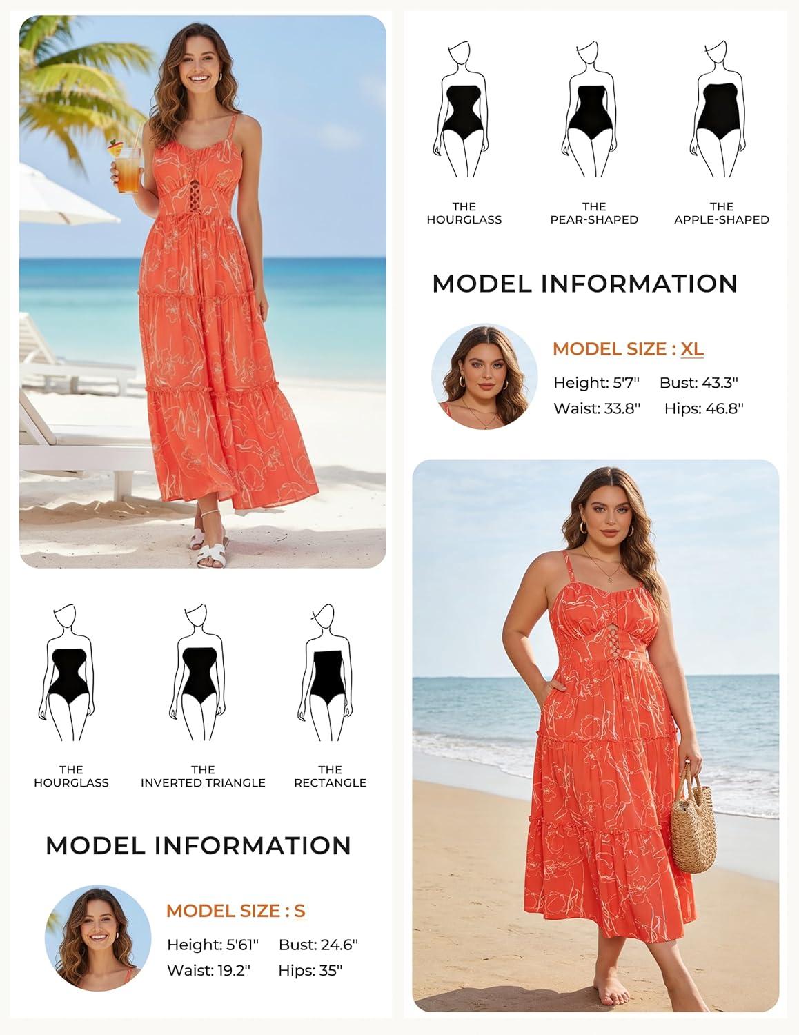 imageGRACE KARIN 2026 Womens Spaghetti Vacation Sundress Summer Beach Flowy Boho Floral Maxi Dresses with PocketsOrange Floral